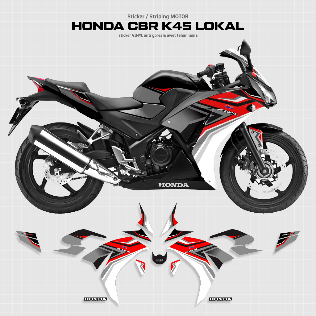 ABREND DECAL STRIPING CBR K45 LOKAL GRAFIS RWB / STICKER VINYL ANTI GORES / STOCK DECAL MOTOR CBR 15