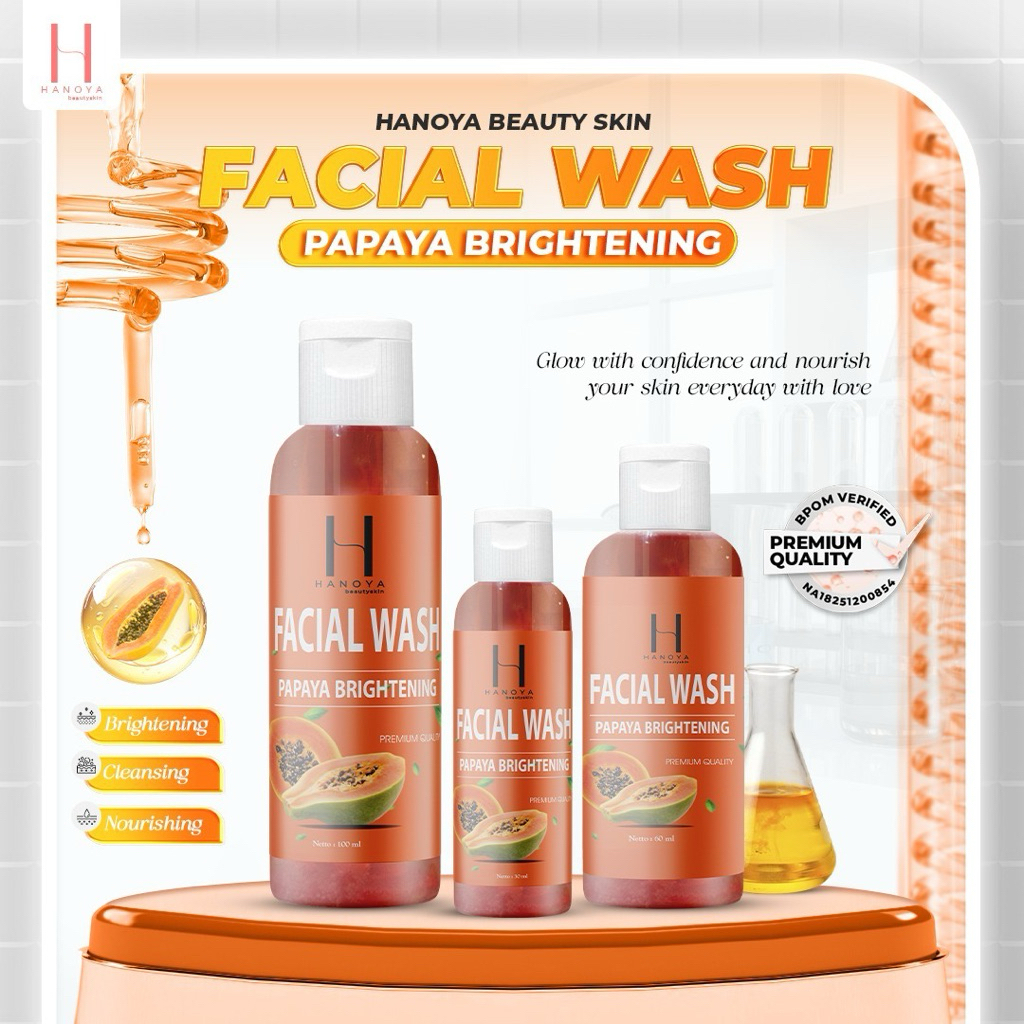 [ BPOM ] HANOYA Facial Wash Papaya Brightening BPOM | Sabun Papaya Cair