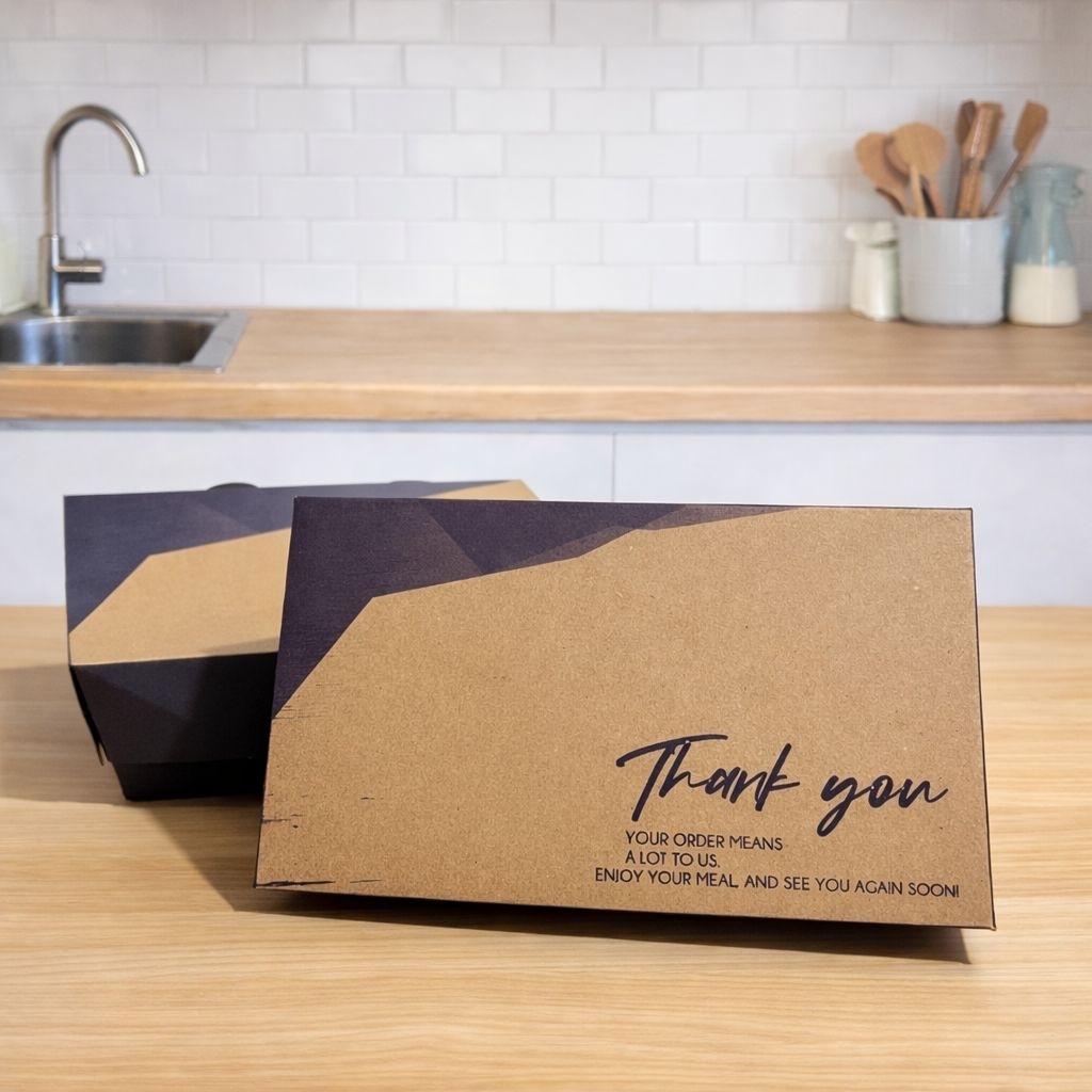 Paper Lunch Box ( size M ) Laminasi Kraft Kotak Dus Makan Ayam Nasi Goreng Bakar Geprek Penyet Nasi 