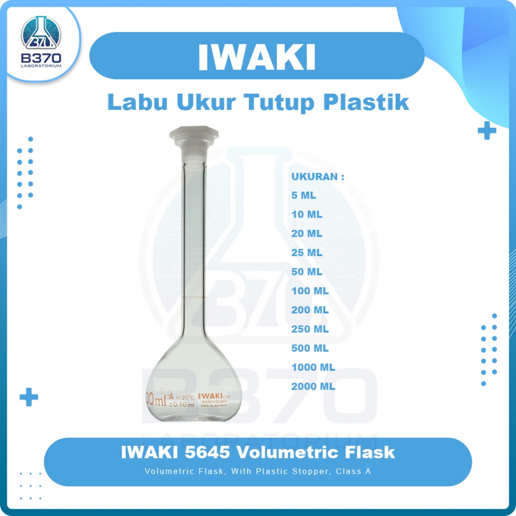 IWAKI.5645 Labu Ukur Tutup Plastik | Volumetric Flask Plastic Stopper 5ml, 10ml, 20ml, 25ml, 50ml, 1