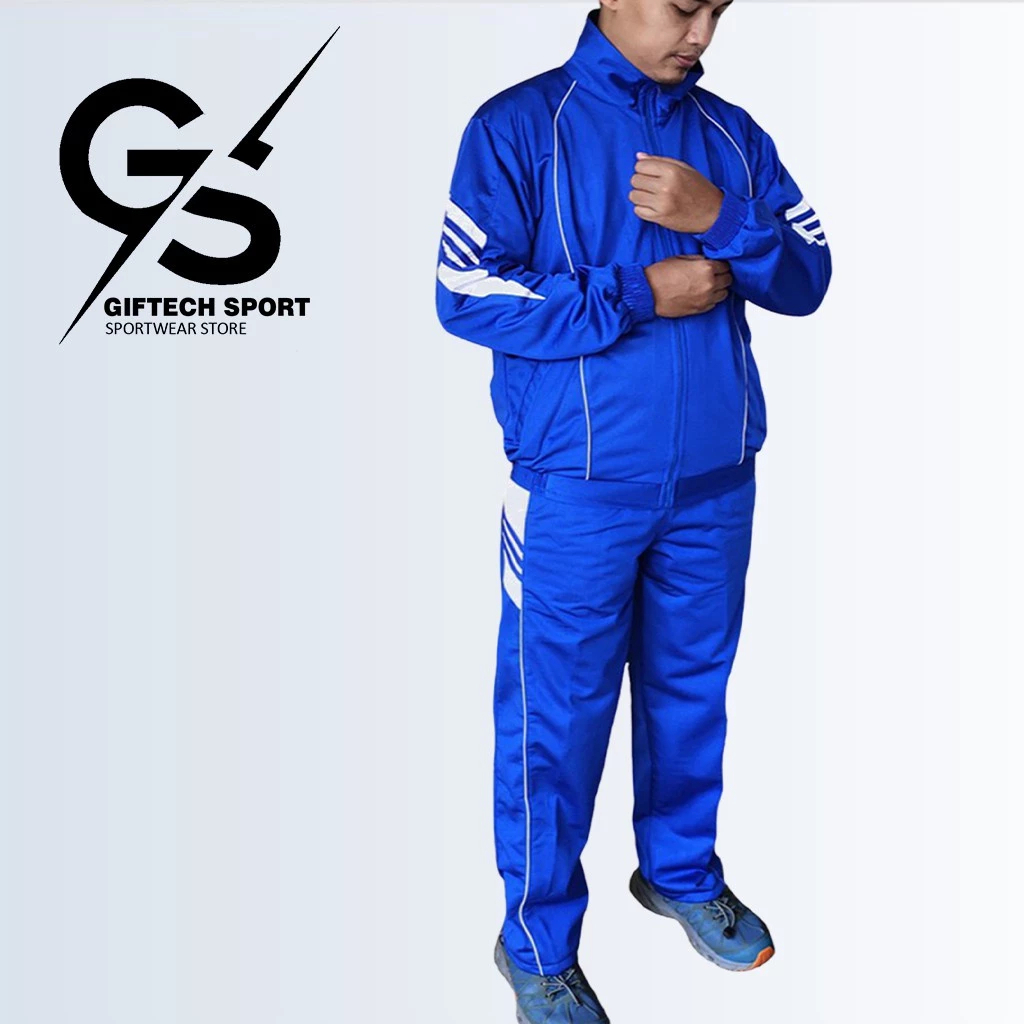 1 SET jaket celana panjang olahraga pria dewasa motif garis minimalis bahan ringan elastis jaket cel