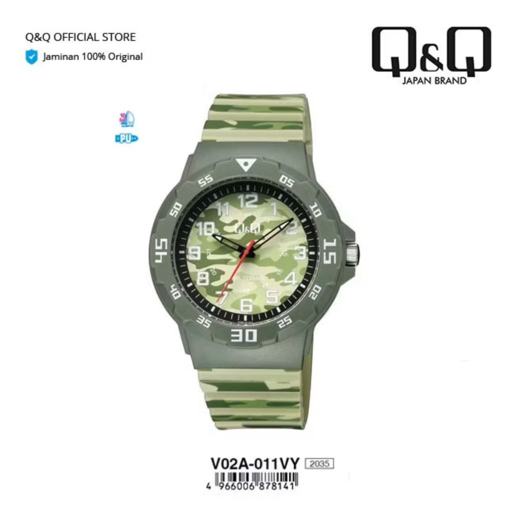 Jam Tangan Arloji Pria Analog Karet Motif - V02 V02A Tahan Air 10 BAR QNQ QQ Q&Q