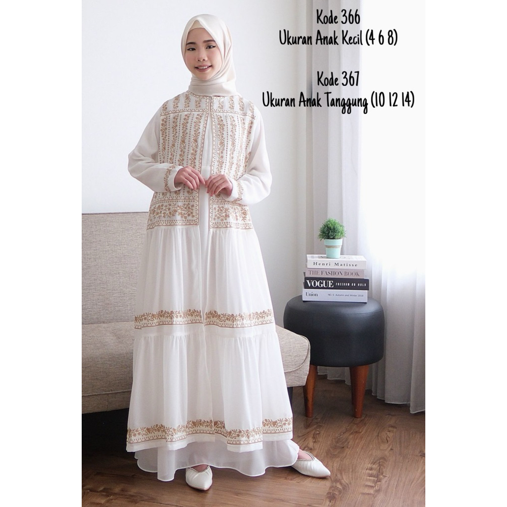 Gamis Putih Anak Aria (366) Gamis Lebaran Idul Fitri simple brokat Abaya