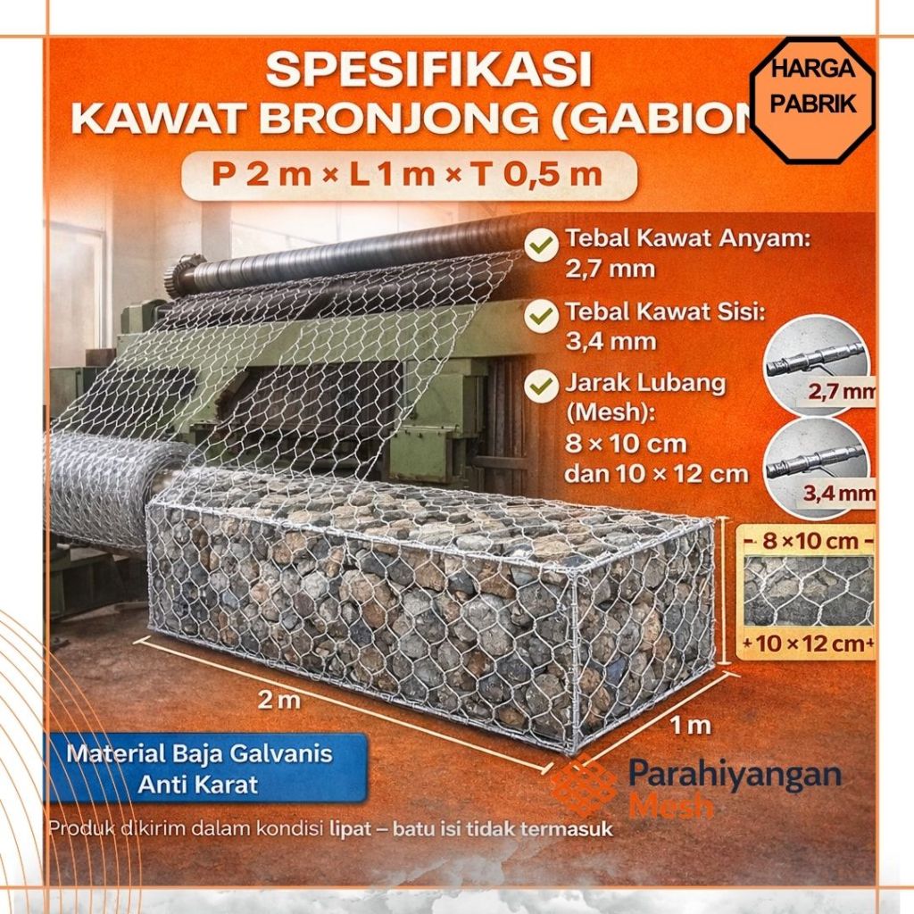 Kawat Bronjong Galvanis | Gabion Penahan Tebing & Sungai