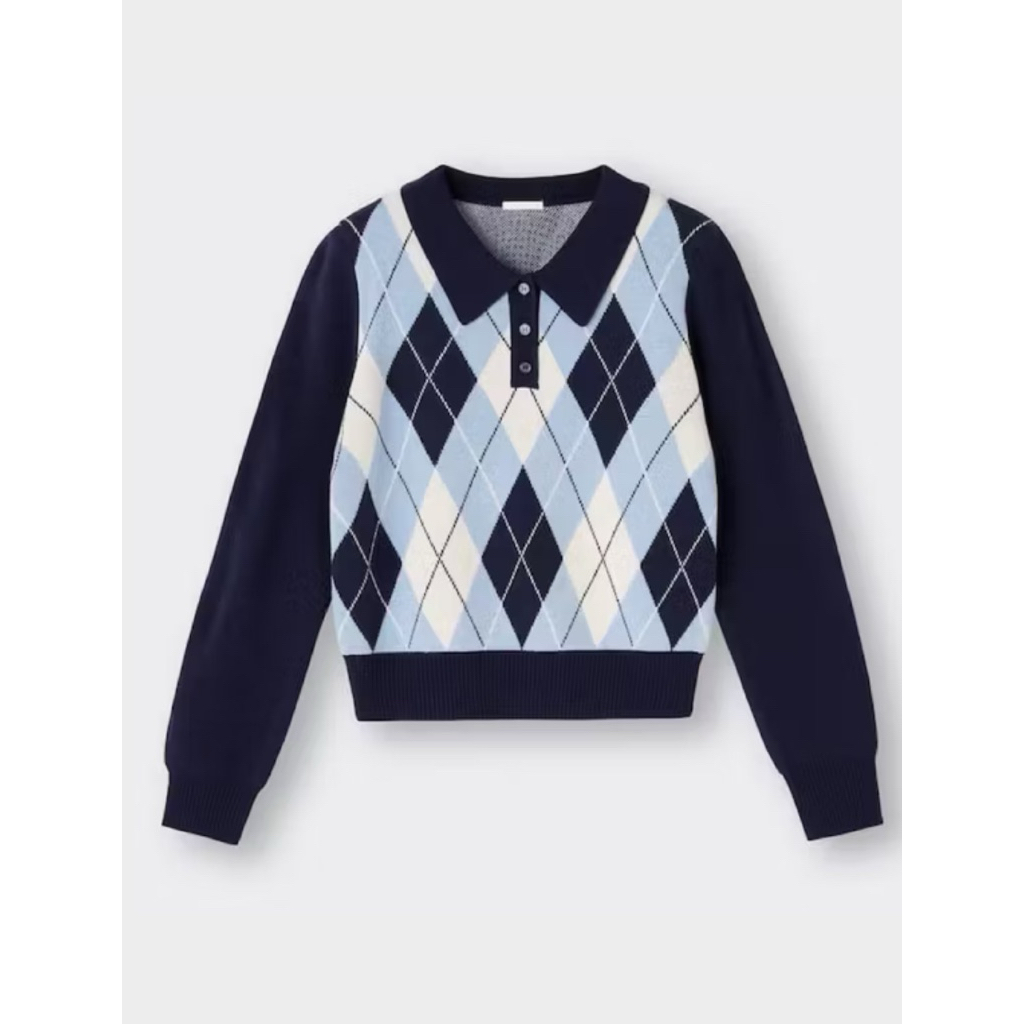 NO NEGO sweater soft knit ketupat motif argyle rare crop size XL branded by GU uniqlo