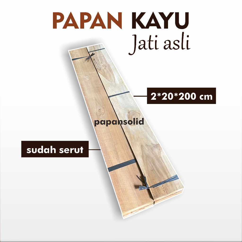 Papan Utuh Kayu Jati Perhutani 2x20x200 cm Serut Halus - papansolid -
