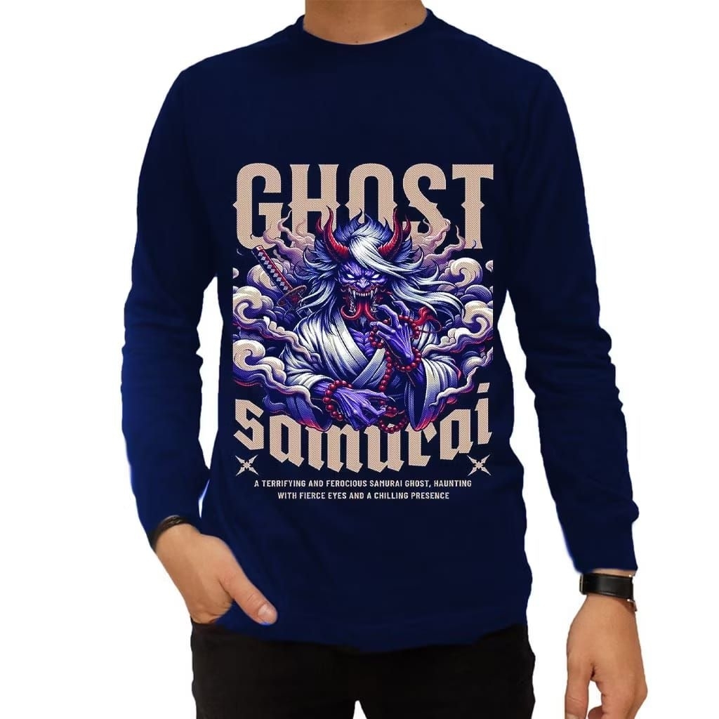 Kaos Distro Pria Lengan Panjang Ghost Samurai Jepang T-Shirt Cowok Keren Kekinian Ghost Samurai Jepa