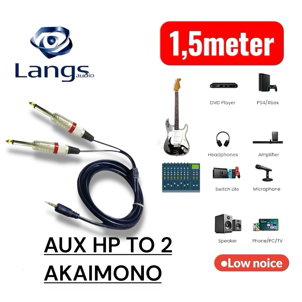 Kabel jack audio aux hp stereo to 2 akai mono