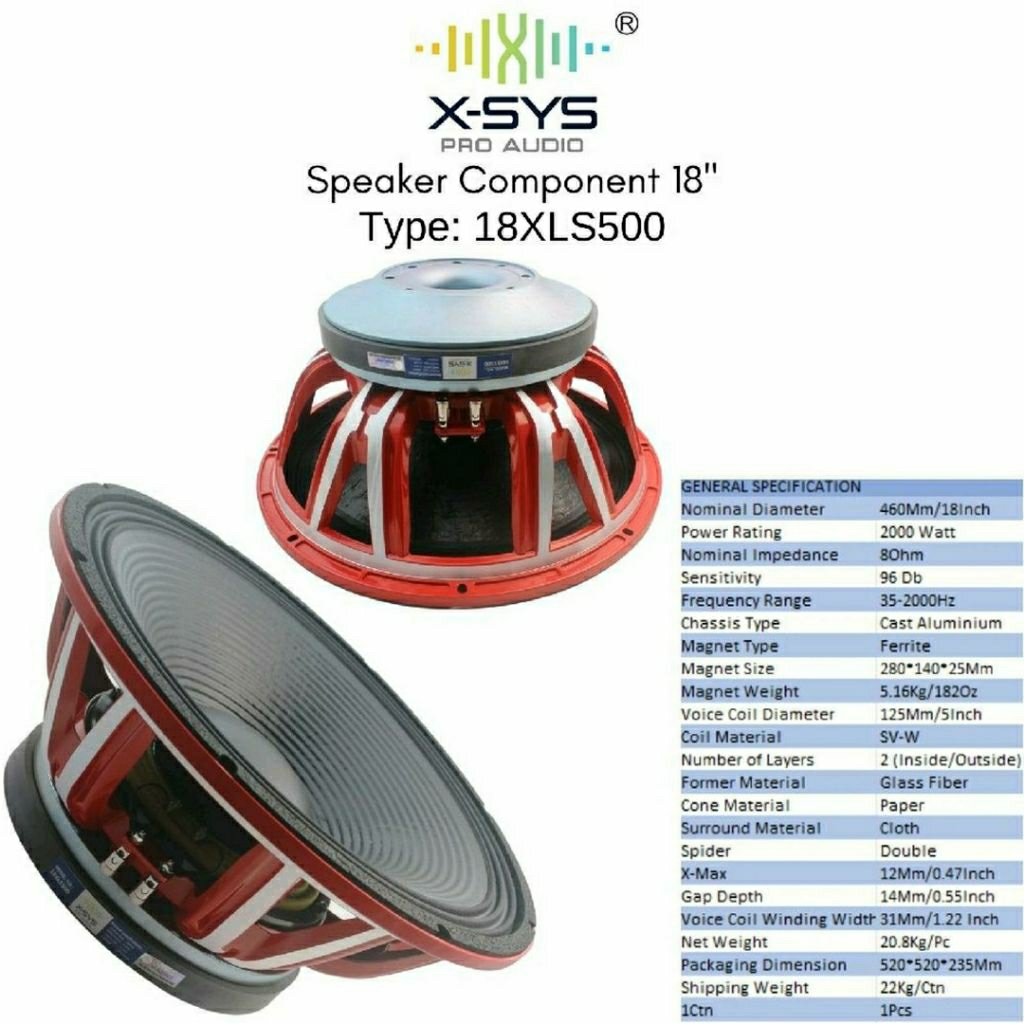 Speaker 18 inchi model Xsys 18XLS500 Original coil 5"