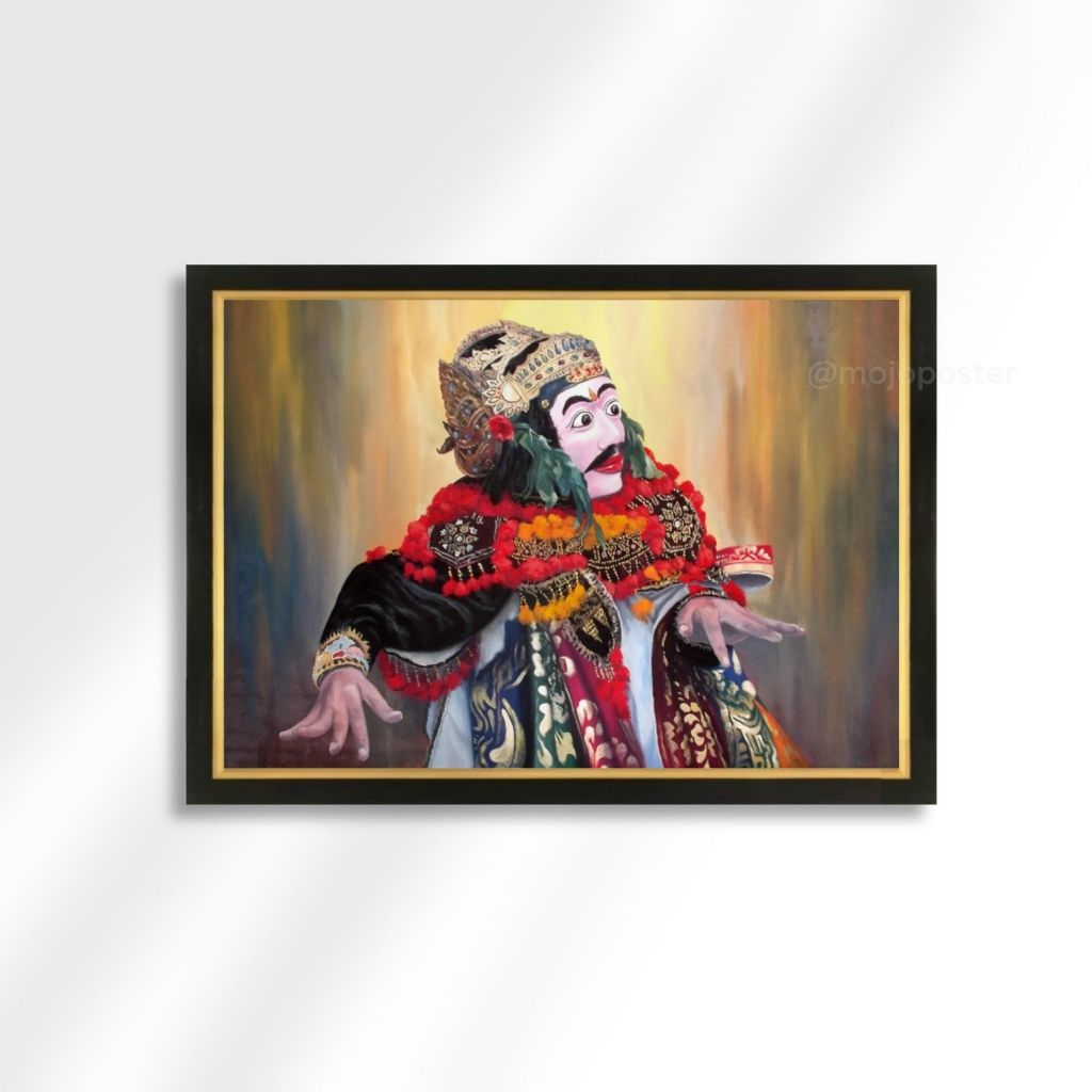Hiasan Dinding Lukisan Tari Bali Bingkai Kayu Hitam Gold 65x45cm Clasik Modern