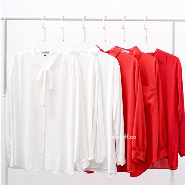 ELMUFF / Kemeja Merah Putih / Kaos Merah Putih / Kemeja Wanita Rayon Merah Putih