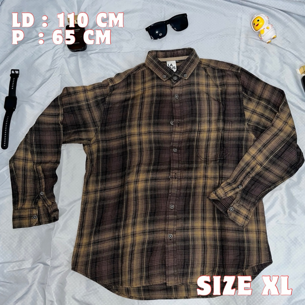 Larusso Kemeja Flanel Coklat Pria Lengan Panjang - Preloved