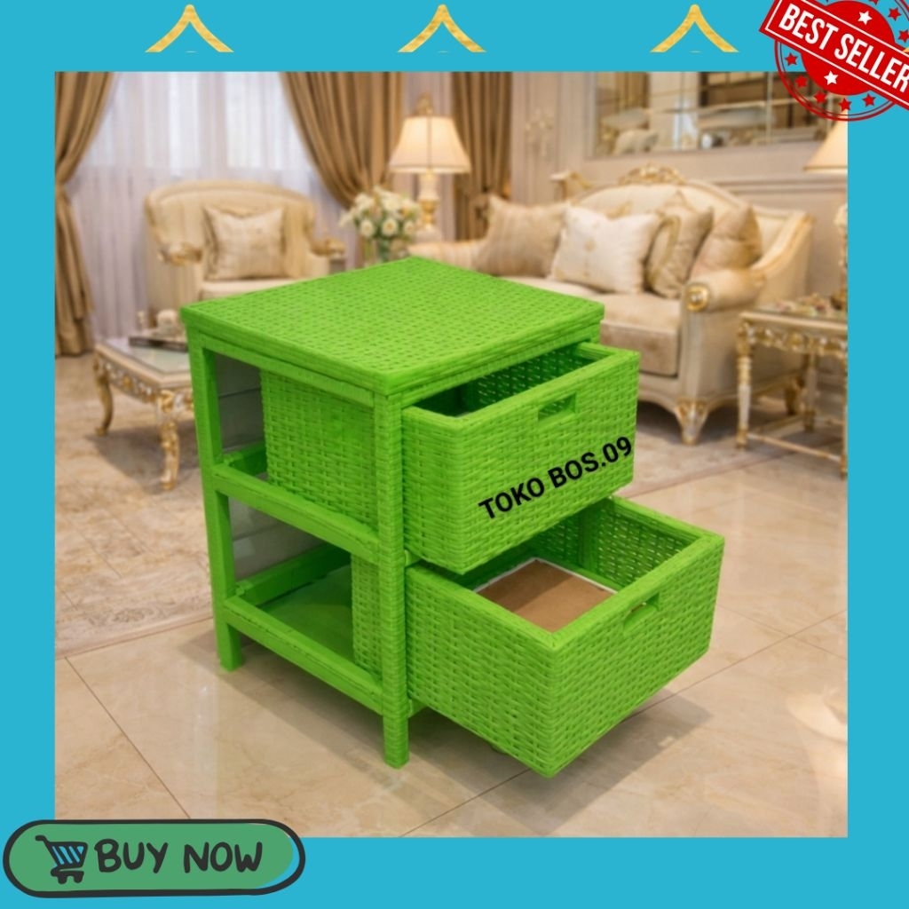 (REDY STOK) Lemari Rotan Sintetis Laci 2 Rak Buku Susun