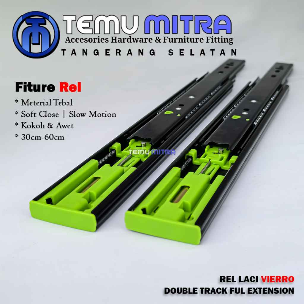 Rel Laci Soft Close Vierro 30-60Cm | Ball Bearing Double Track 45mm | Rel Laci Lemari Kitchen Set