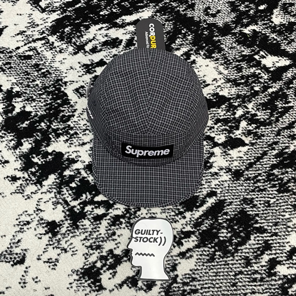 SUP**ME NEW YORK CORDURA PLAID CAMP CAP BLACK SPRING/SUMMER 25