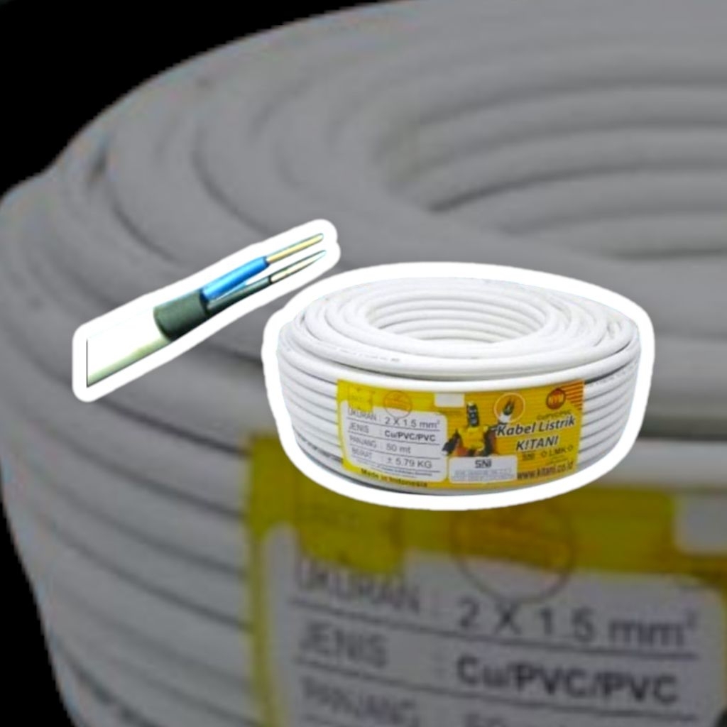 KITANI NYM 2 x 1.5mm Kabel Kawat Full Tembaga 100% SNI LMK NYM 2 x 1.5