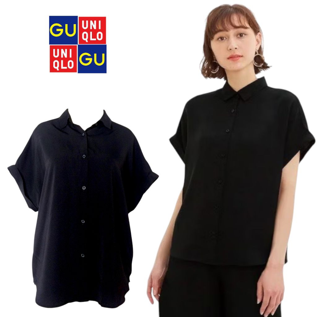 GU Global Uniqlo Black Airy Shirt Short Sleeve Size M