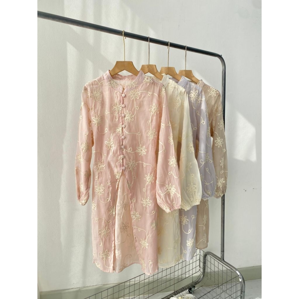 Gamis Linen Premium Import Motif Bunga Aesthetic