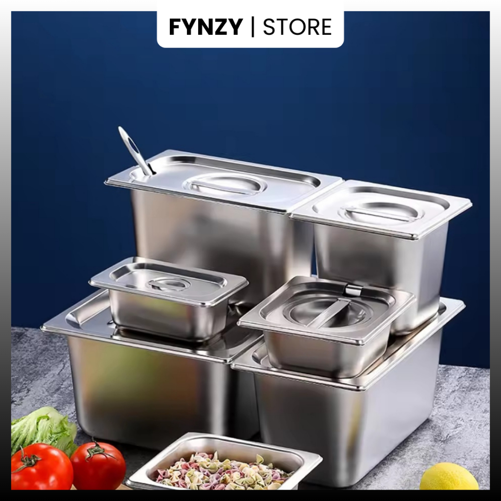 Tempat Prasmanan Wadah Lauk Sayur Fast Food Tutup Kaca Hidangan Stainless