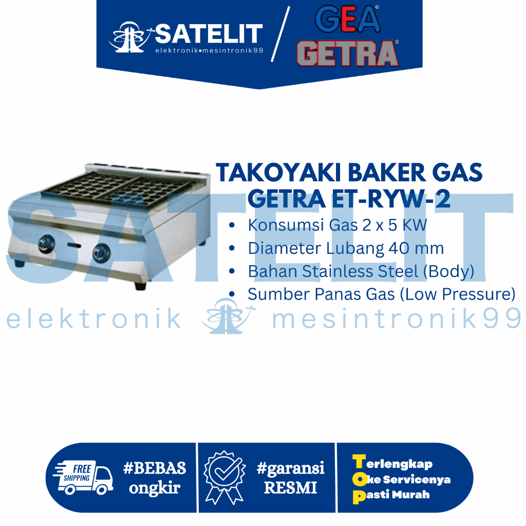 Mesin Takoyaki Getra TE-RYW-2 – Cetakan 2 Plate Gas Stainless Tebal & Tahan Lama