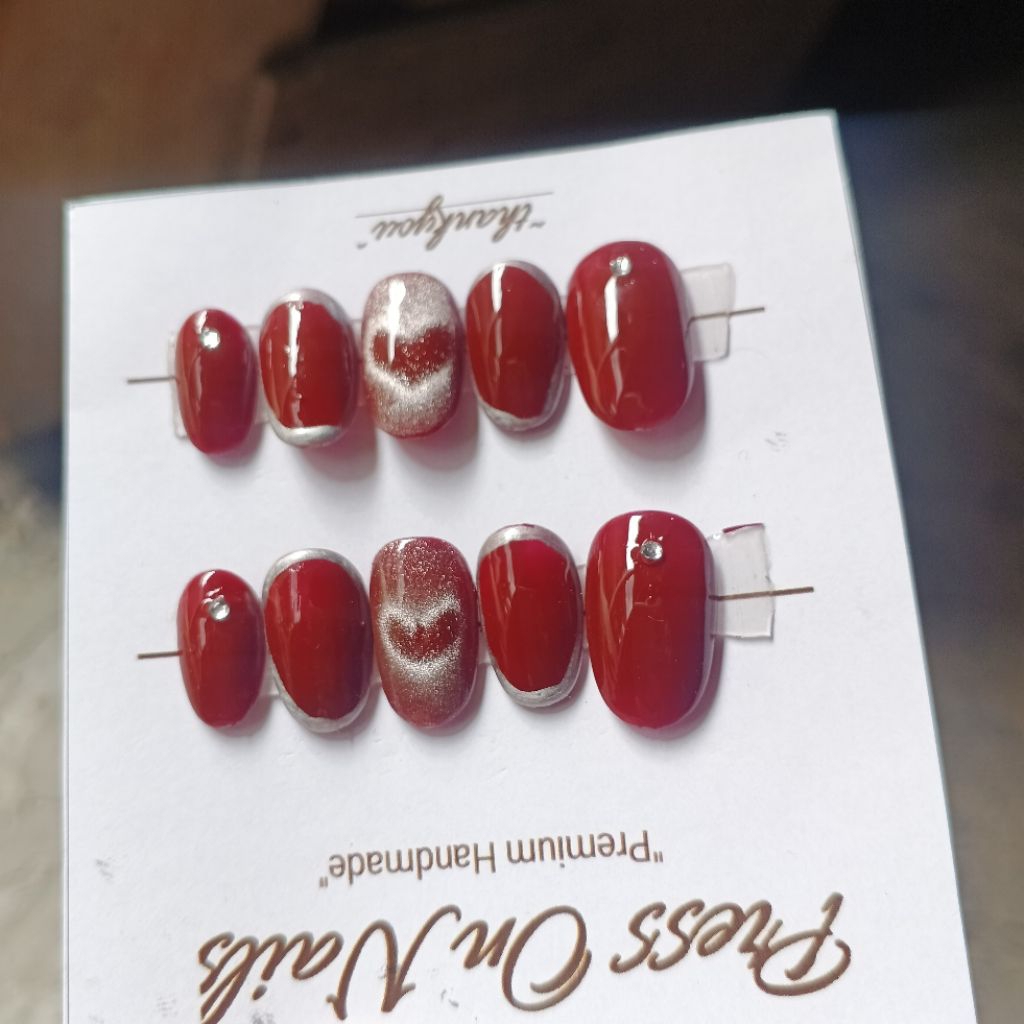 Kuku palsu Love Chrome Mix Permata Elegant Gratis Lem Gel 24pcs|Kuku Palsu Homemade||Kuku Palsu Mura