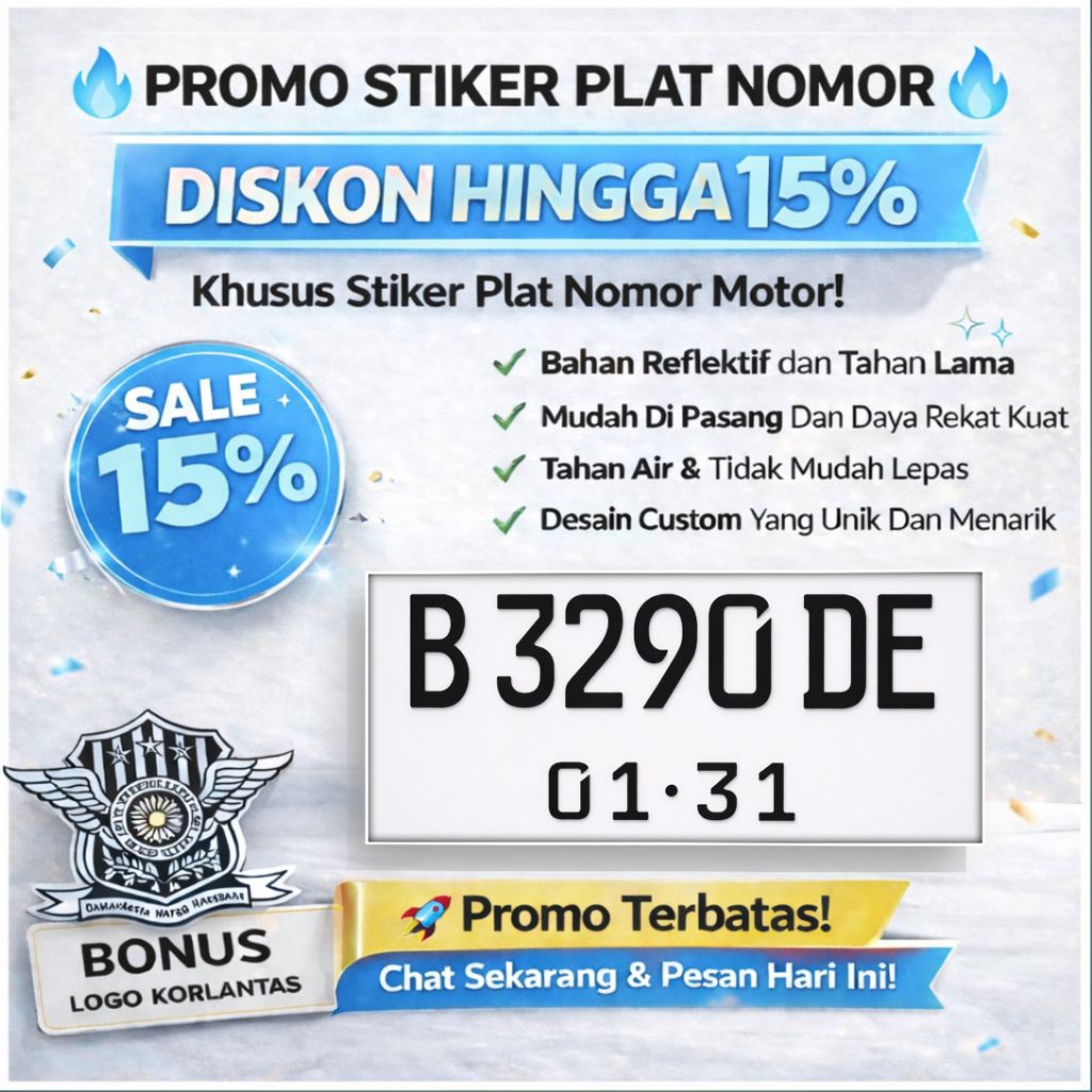(Siap Kirim) Stiker Plat Nomer Motor Font Baru, Stiker Plat Nomer Reflektif, Stiker Plat Nomer Motor