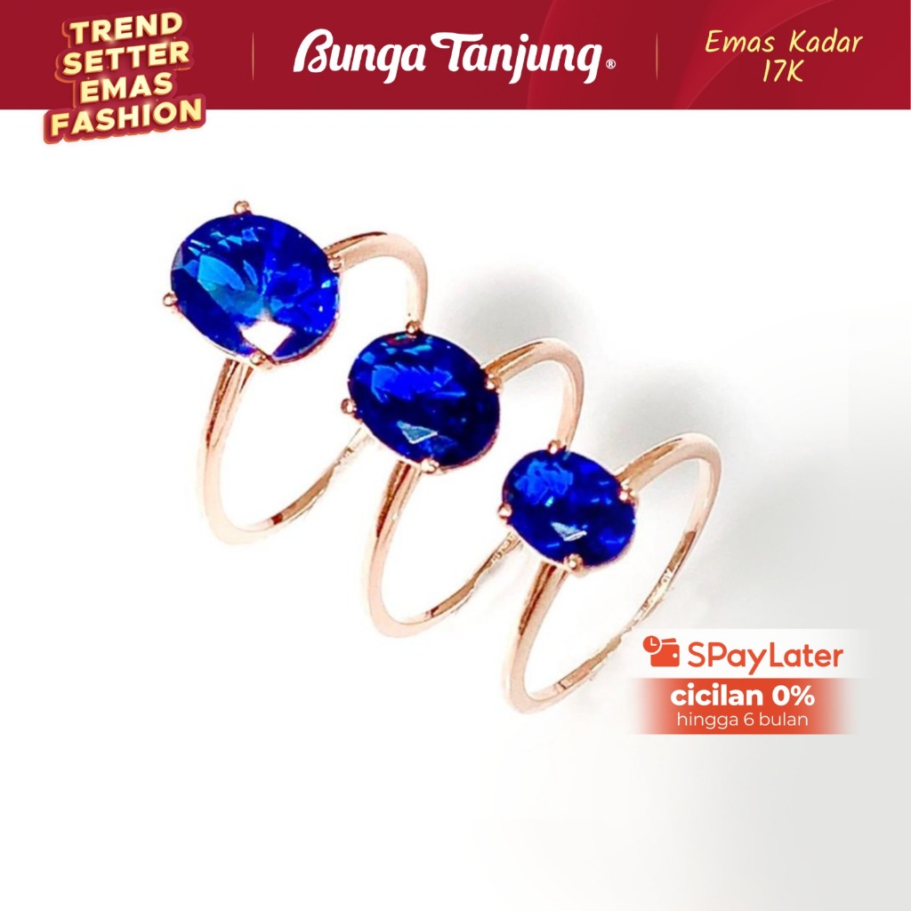 CINCIN TUNANGAN DJUJU BLUE SAPPHIRE SOLITAIRE - EMAS 17K - BUNGA TANJUNG GOLD