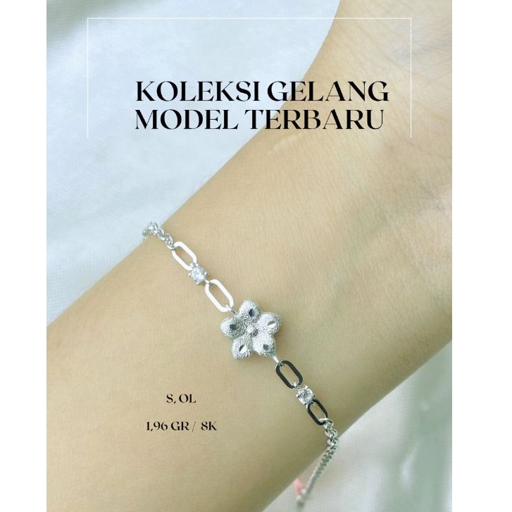 Gelang Emas Putih Bunga Paper Klip Extension 8K (Complete Mulia)