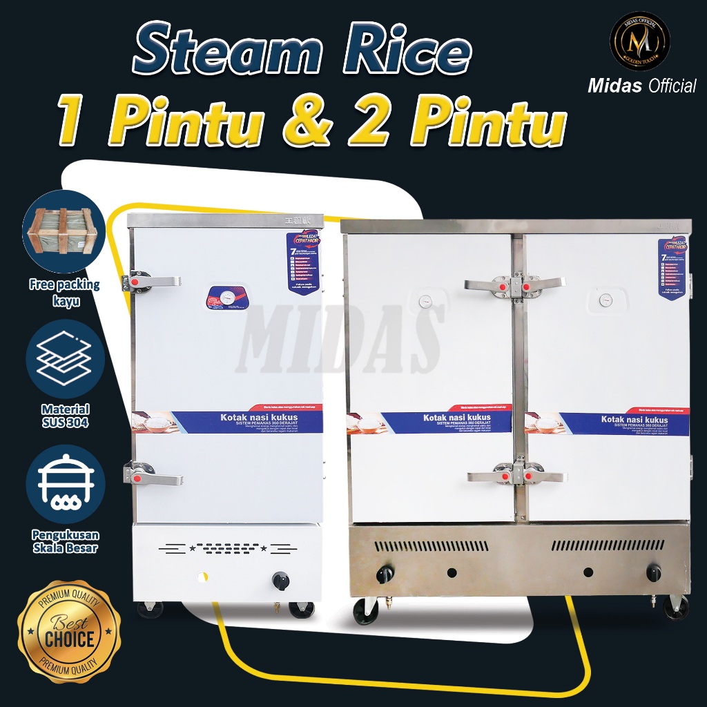 Midas - Rice Steam Machine - Lemari Pemanas & Pengukus Nasi 12 dan 24 Tray Stainless Tebal MBG - Foo