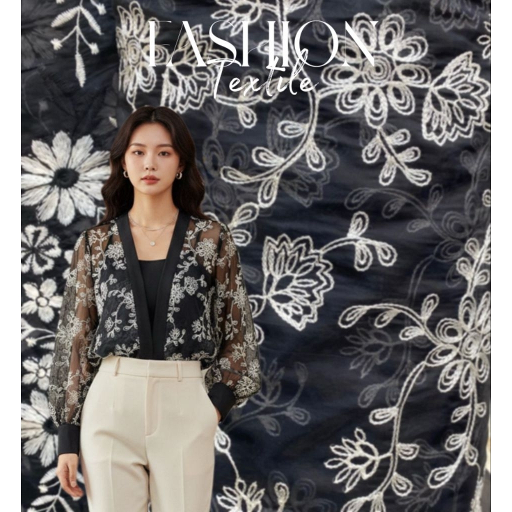 Kain Organza Bordir Premium | Kain Organza Bordir Terbaru | Kain Organza Bordir Lembut Lt1