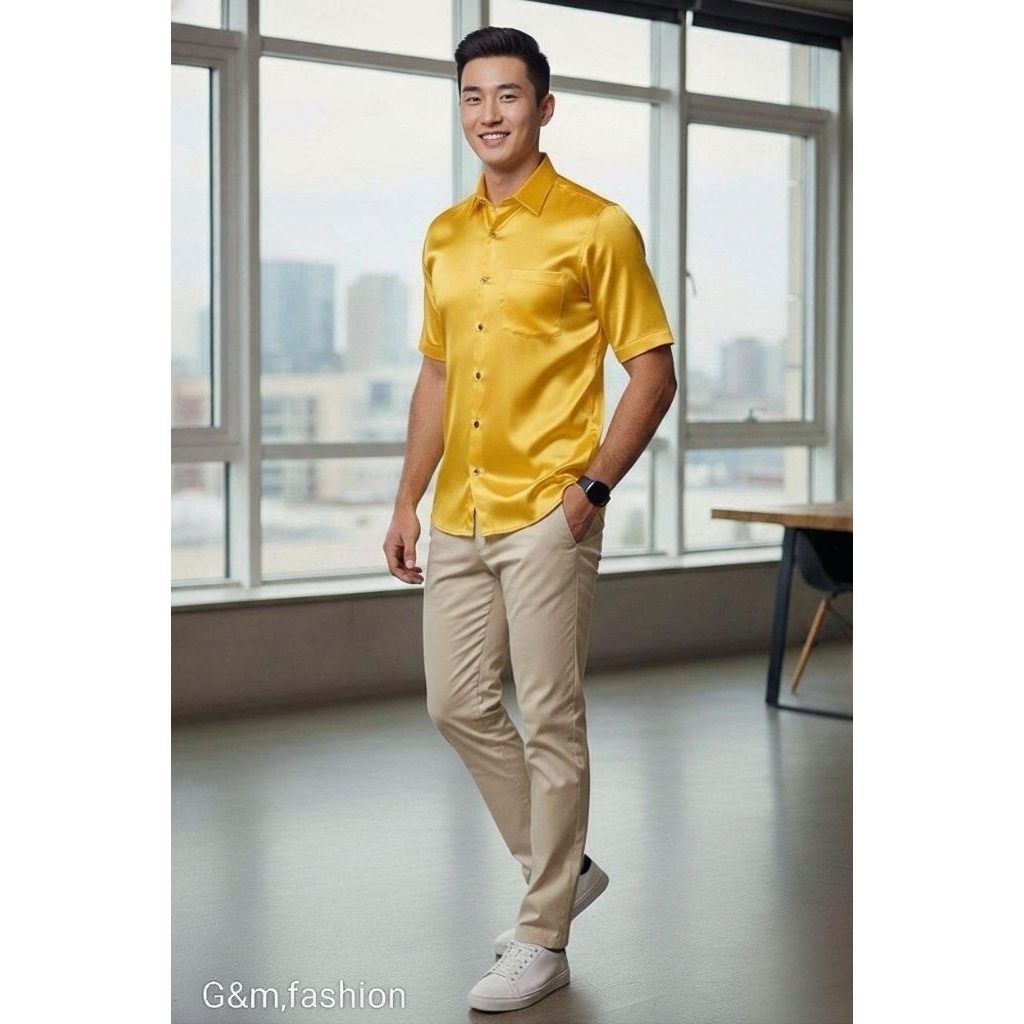 KEMEJA pria satin silk premium Lengan pendek. KemejaPormalkondan, seragam keluarga,