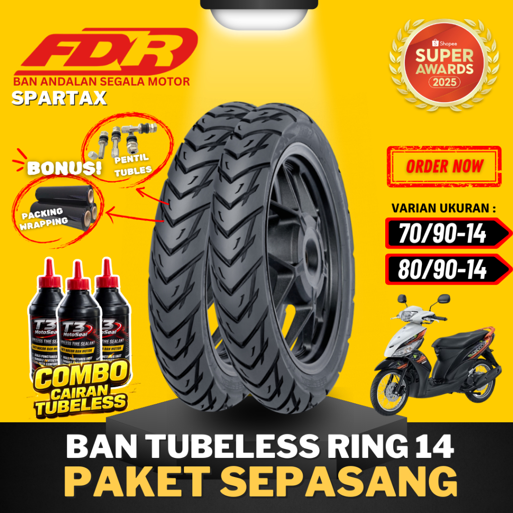 [PAKET SEPASANG MURAH] BAN FDR SPARTAX TUBELESS RING 14 ( 70/90-14 & 80/90-14 ) / BAN FDR TUBELESS R