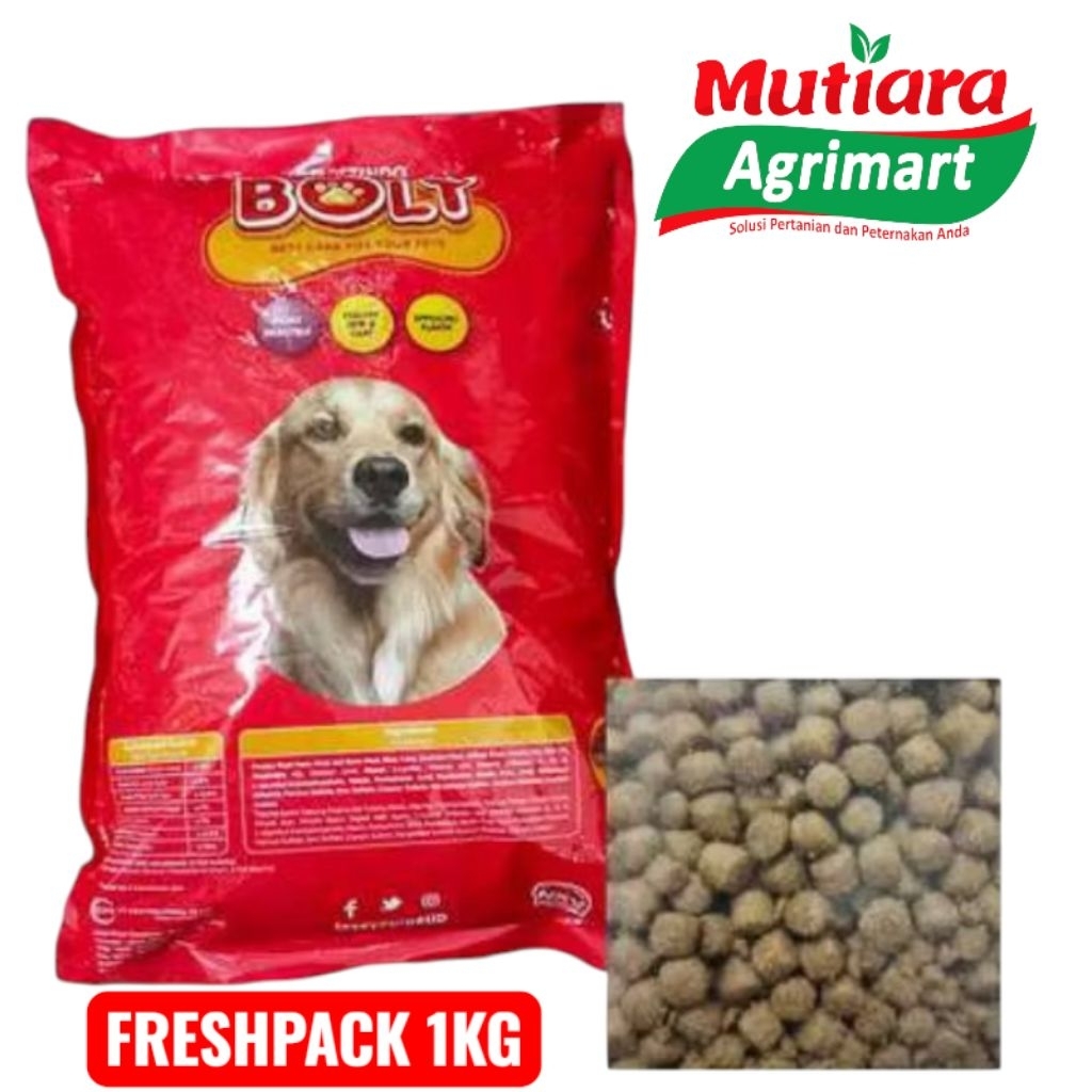 BOLT DOG ADULT BEEF FLAVOUR FRESHPACK 1KG // MAKANAN ANJING // BOLT DOG MERAH BULAT