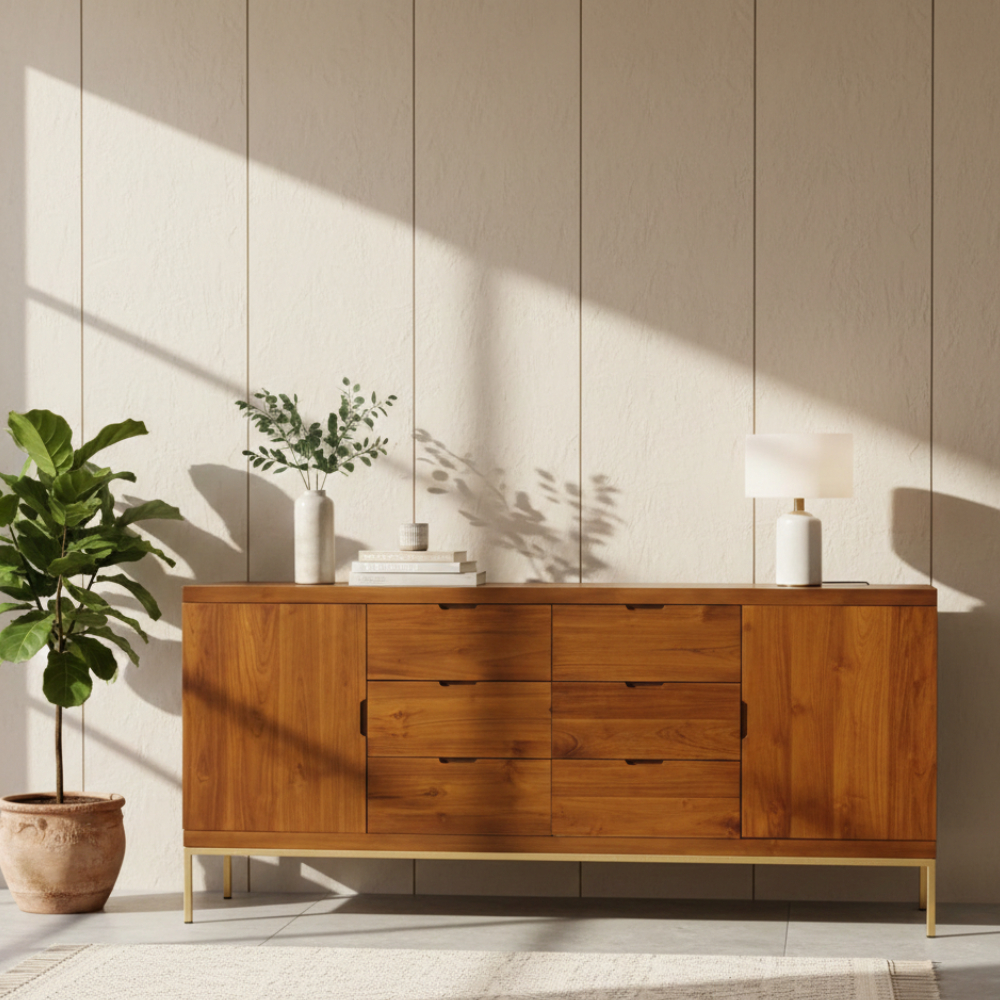Bufet Credenza Pajangan Ruang Tamu Jati Terbaru Modern
