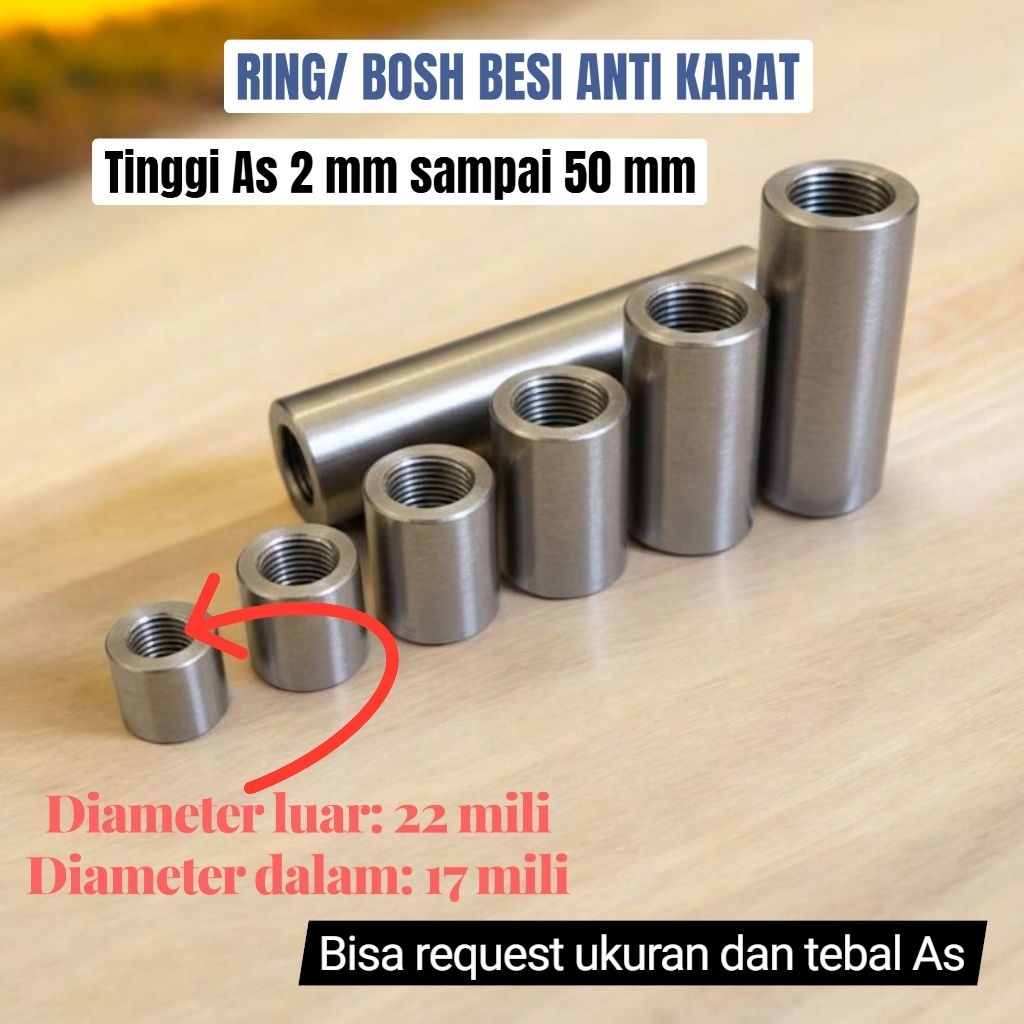 Bushing Besi OD 22mm ID 17mm Tebal 2–50 mm