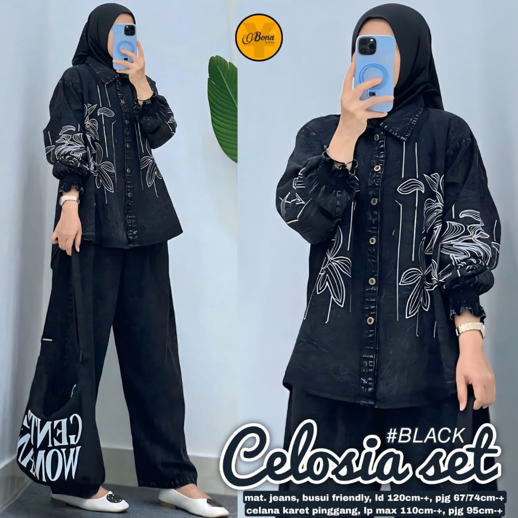 Celosia Jeans Set Wanita Busui Friendly - Setelan Wanita Lebaran Modis Elegan