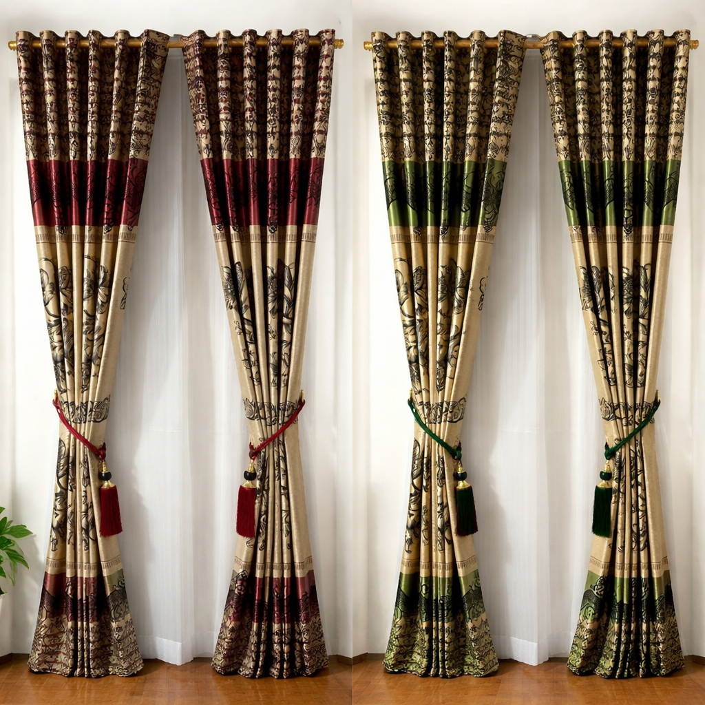 Gorden Blackout Floking Mawar Motif Bludru Timbul/Premium/Tebal/Warna Merah Maroon Kombinasi/Warna H