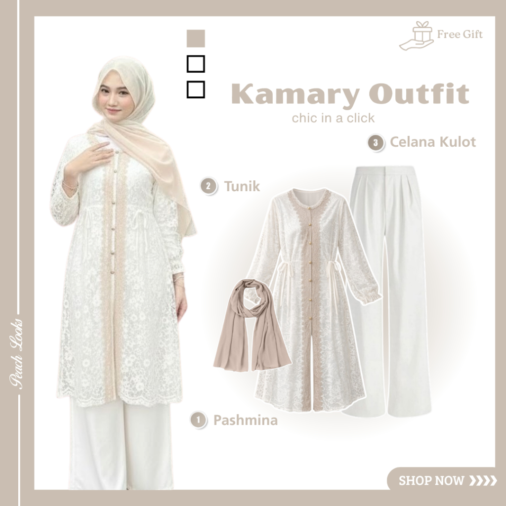 Trend One Set Lebaran Kekinian ( Pashmina + Tunik + Celana Kulot )  Setelan Remaja Ootd Kamary
