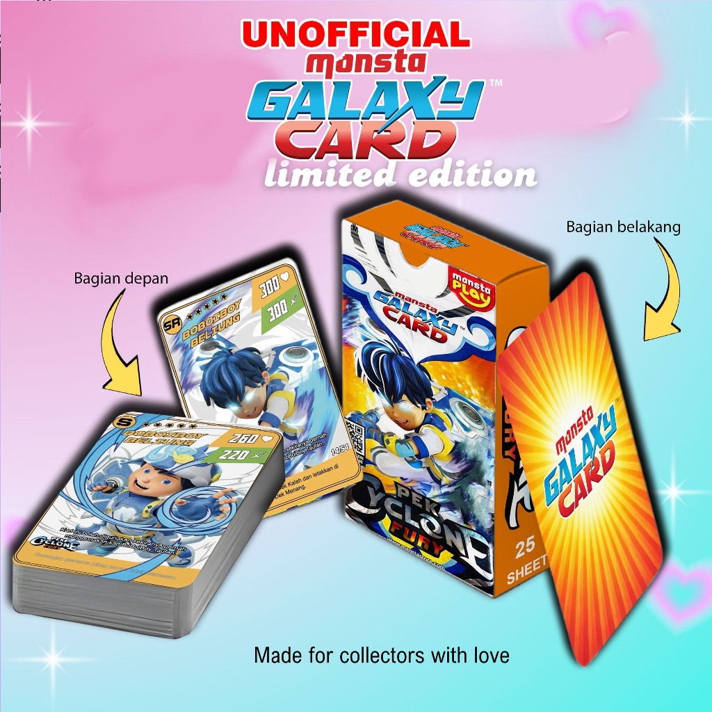 HOMEMADE KARTU/KAD PEK CYCLONE FURY BOBOIBOY MONSTA GALAXY CARD (MGC) PREMIUM 25 SHEET