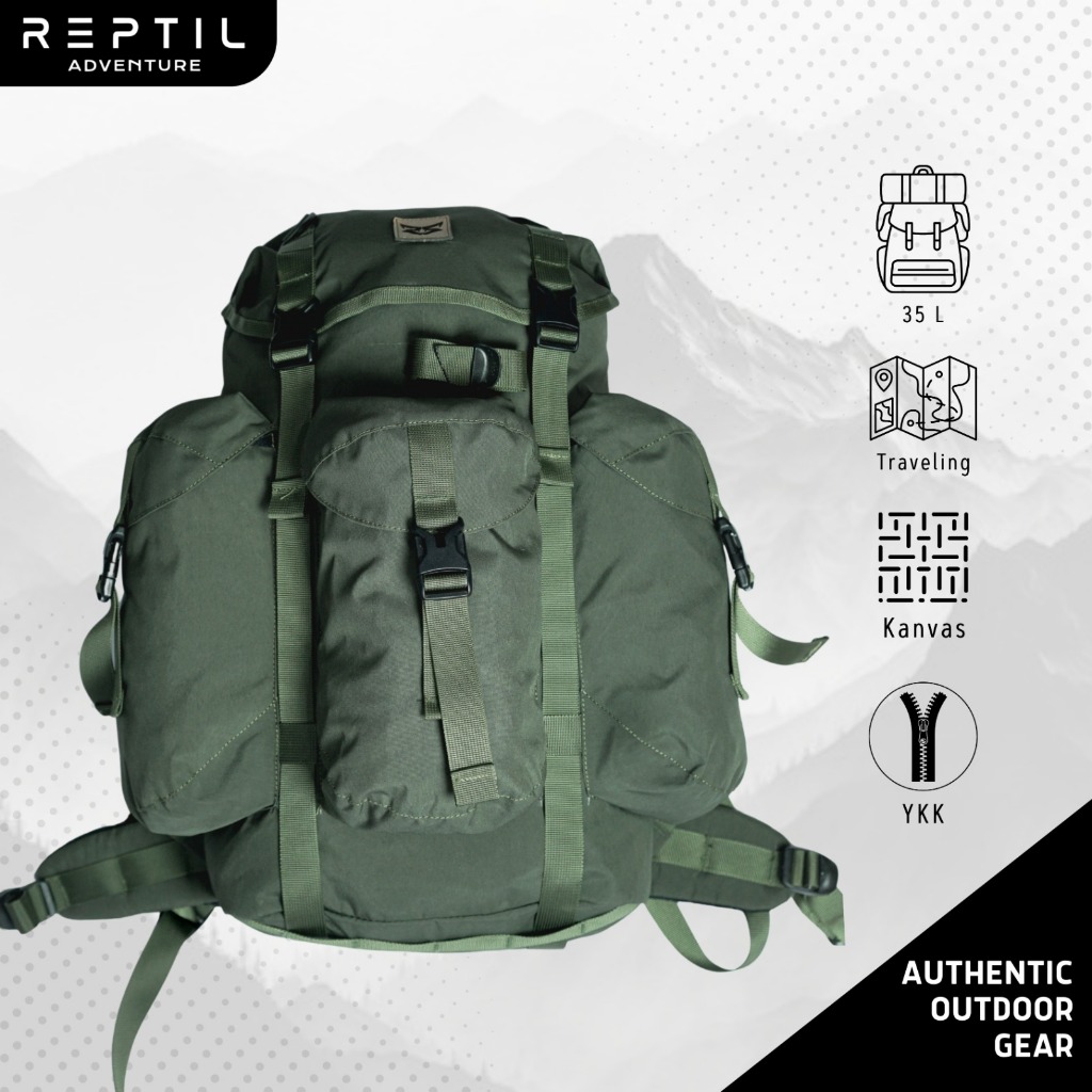 AUTHENTIC - Backpack - Tas Ransel Pria Wanita - Backpack Bushcraft R35 Reptil Adventure
