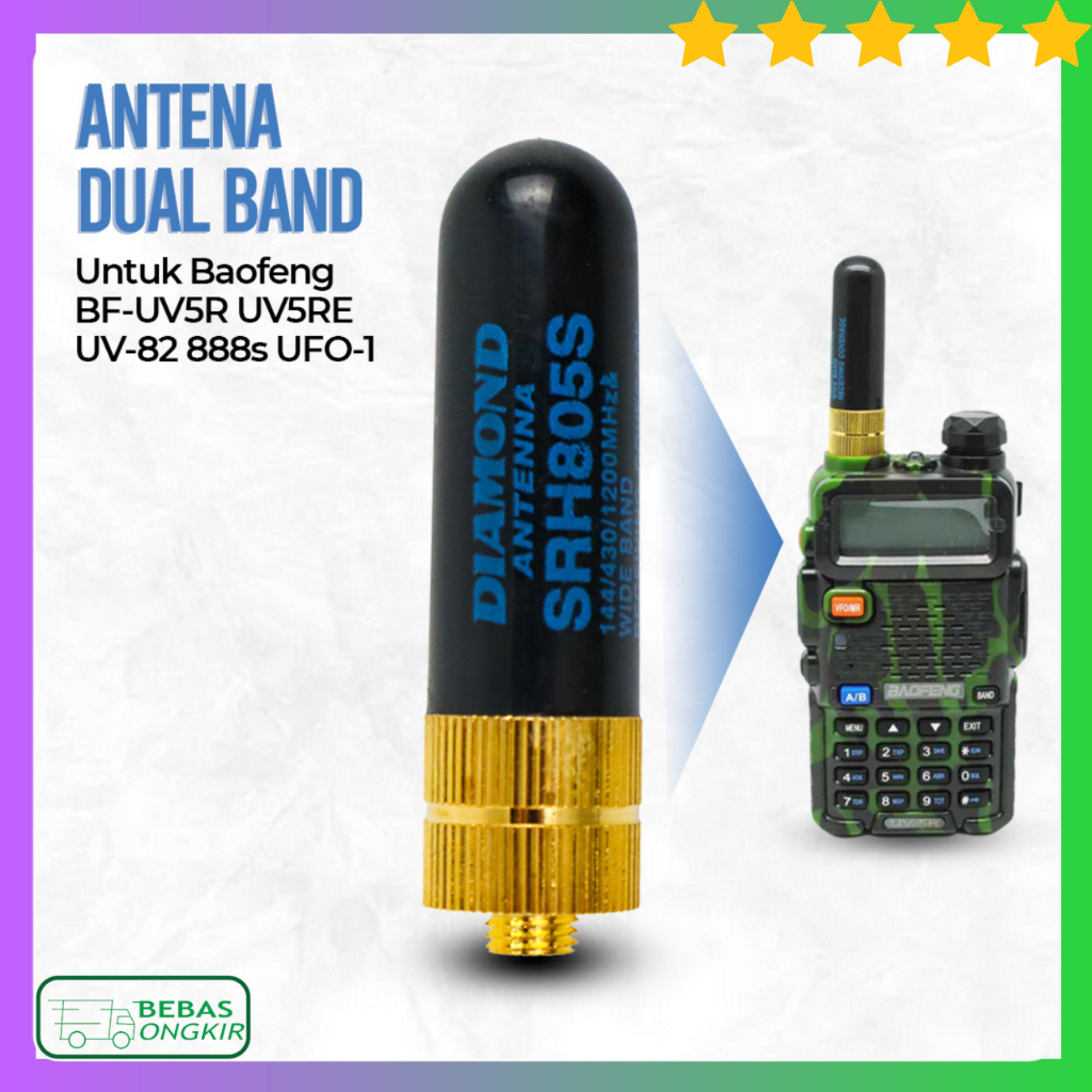 DIAMOND Antena HT Walkie Talkie Dual Band UHF VHF SMA-F SRH805S Sinyal Lebih Kuat dan Jernih