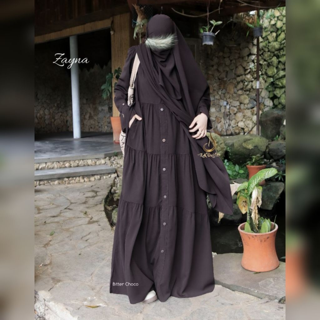​Set Gamis Syari Cadar Zayna | Gamis Niqab Rempel Mewah Terbaru