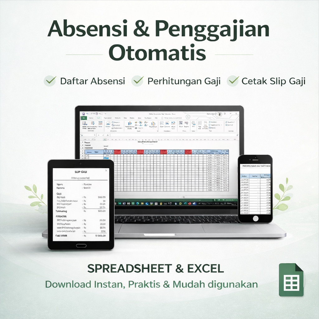 Template Daftar Absensi Gaji Excel Otomatis Rekap Kehadiran Slip Gaji Siap Cetak