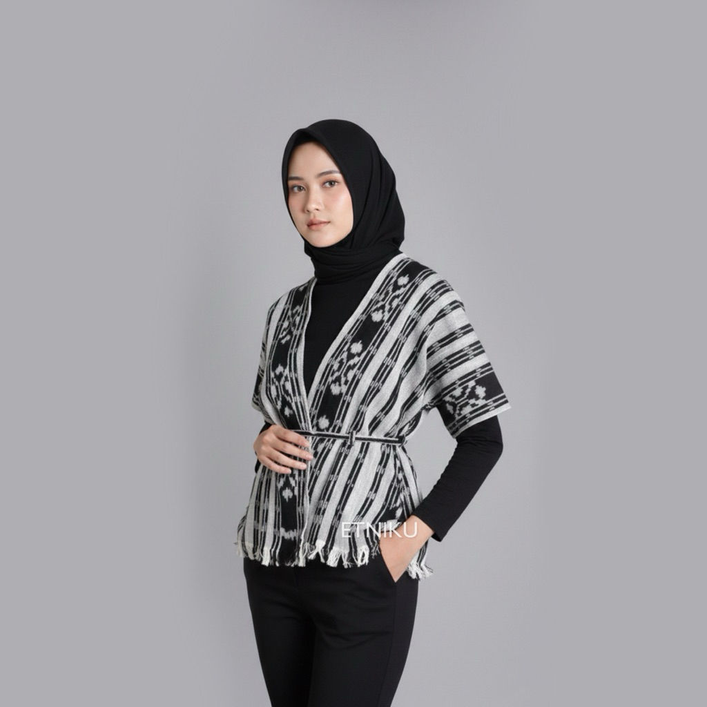 Bolero Tenun Etnik Vest Rompi Wanita Abu-abu Ukuran All size