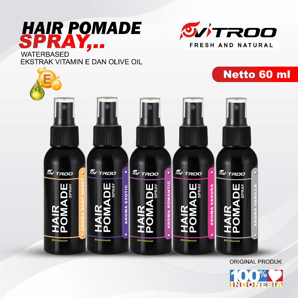 Vitroo Pomade Spray Pomed Semprot Waterbase Natural FREE Sisir Saku Minyak Rambut Pria Hair Styling