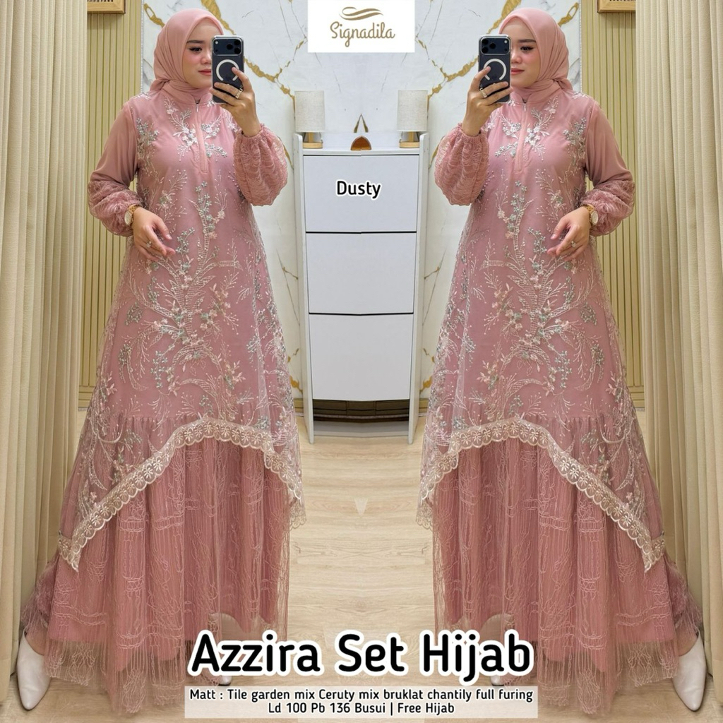 Azzira Set Hijab Tile Garden Mix Ceruty Bruklat Chantily