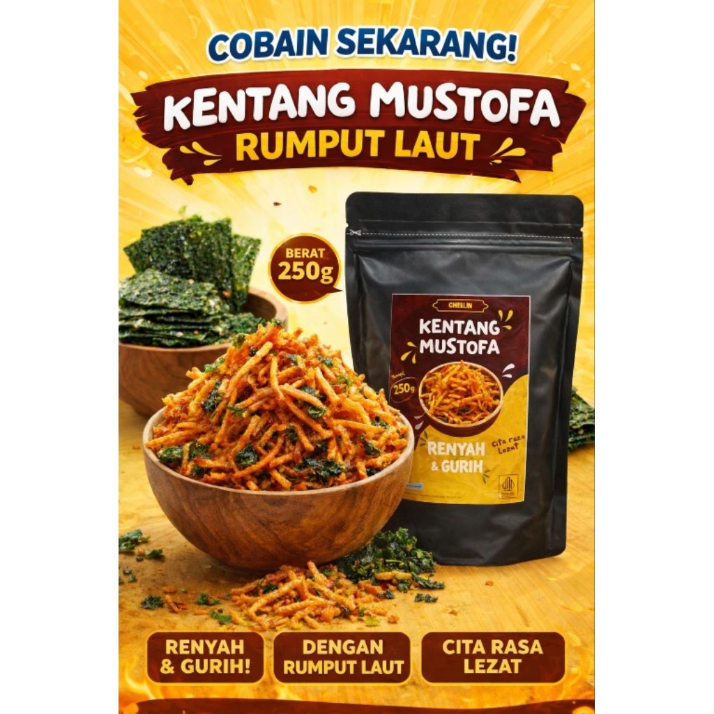 Cemilin kentang mustofa rasa rumput laut 250g kering kentang awet oleh-oleh jakarta teman makan nasi