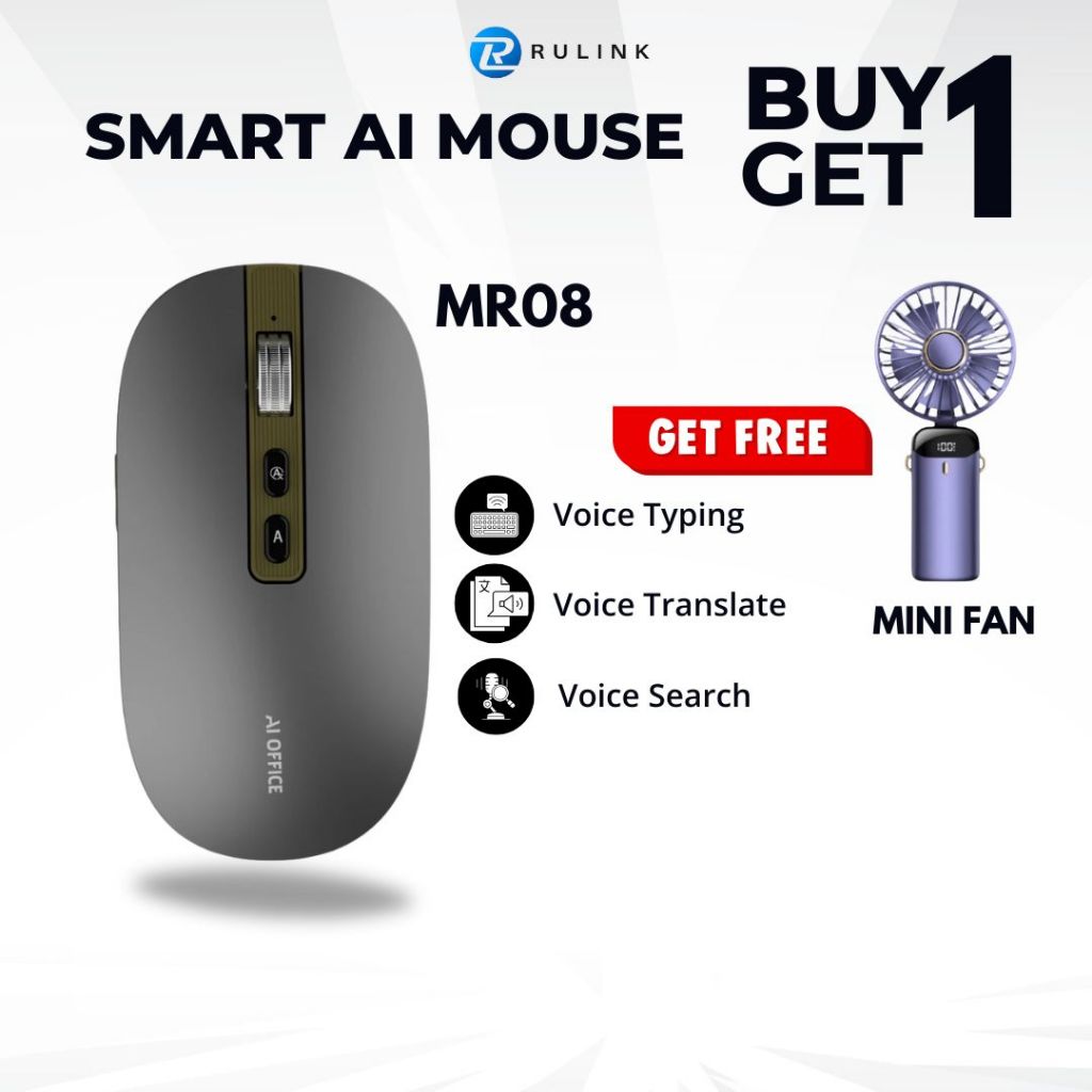 Mouse AI RULINK MR08 Deepseek & AI GPT Magic Mouse Smart Voice Control Wireless Bluetooth Silent Cli