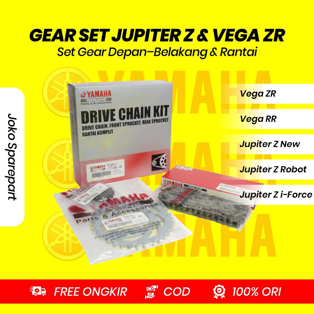 GEAR SET + RANTAI Motor Yamaha Jupiter Z New, Jupiter Z Robot, Jupiter Z i-Force, Vega ZR & Vega RR
