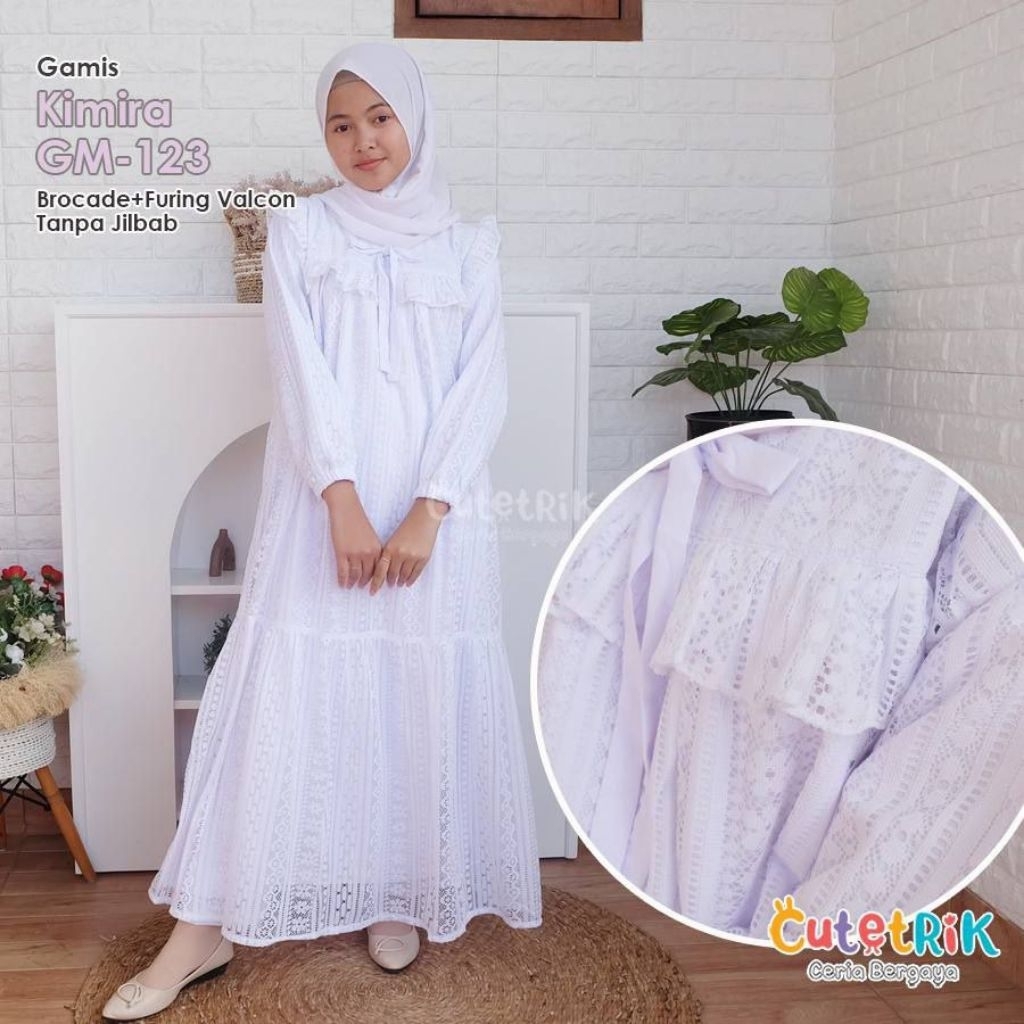 [2026 ORI GAMIS LEBARAN ] GAMIS ANAK WARNA PUTIH BAHAN BROKAT KIMIRA ORIGINAL CUTETRIK USIA 5 6 7 8 